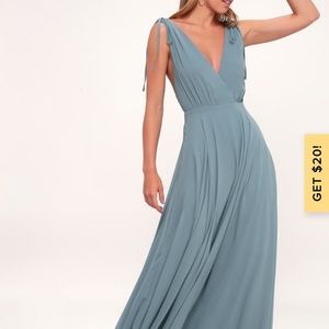 Lulu’s Light Slate Blue Maxi Bridesmaid Dress